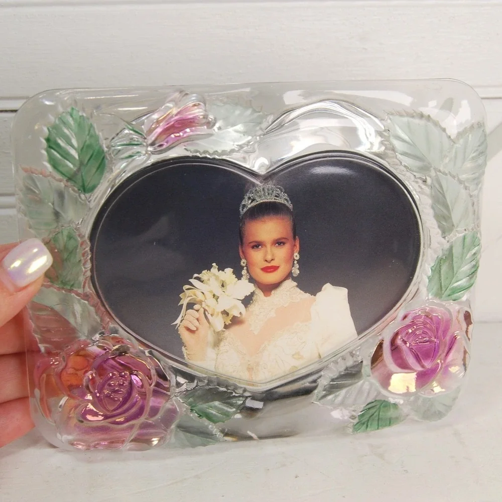 Vintage Glass Picture frame NWT Studio Nova Etched painted roses‎ 4x6 Home Decor